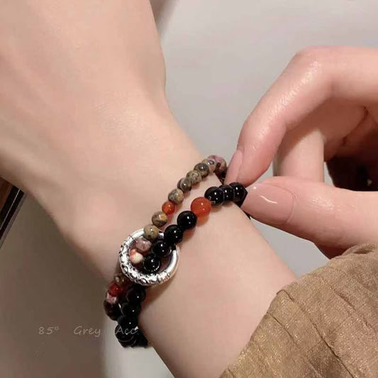 Chinese style beaded bracelet double layer peace buckle female stacking play bracelet niche design hand jewelry new style